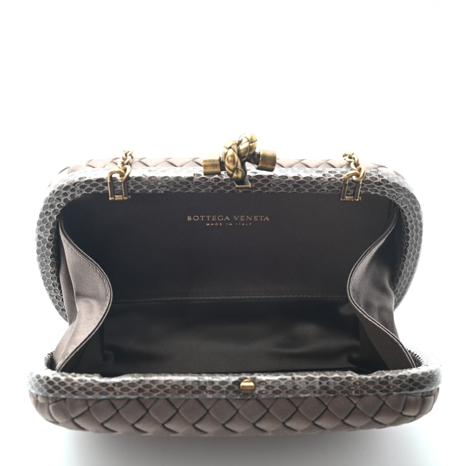Bottega Veneta Satin Ayers Intrecciato Chain Knot Clutch Ardoise 5 of 6