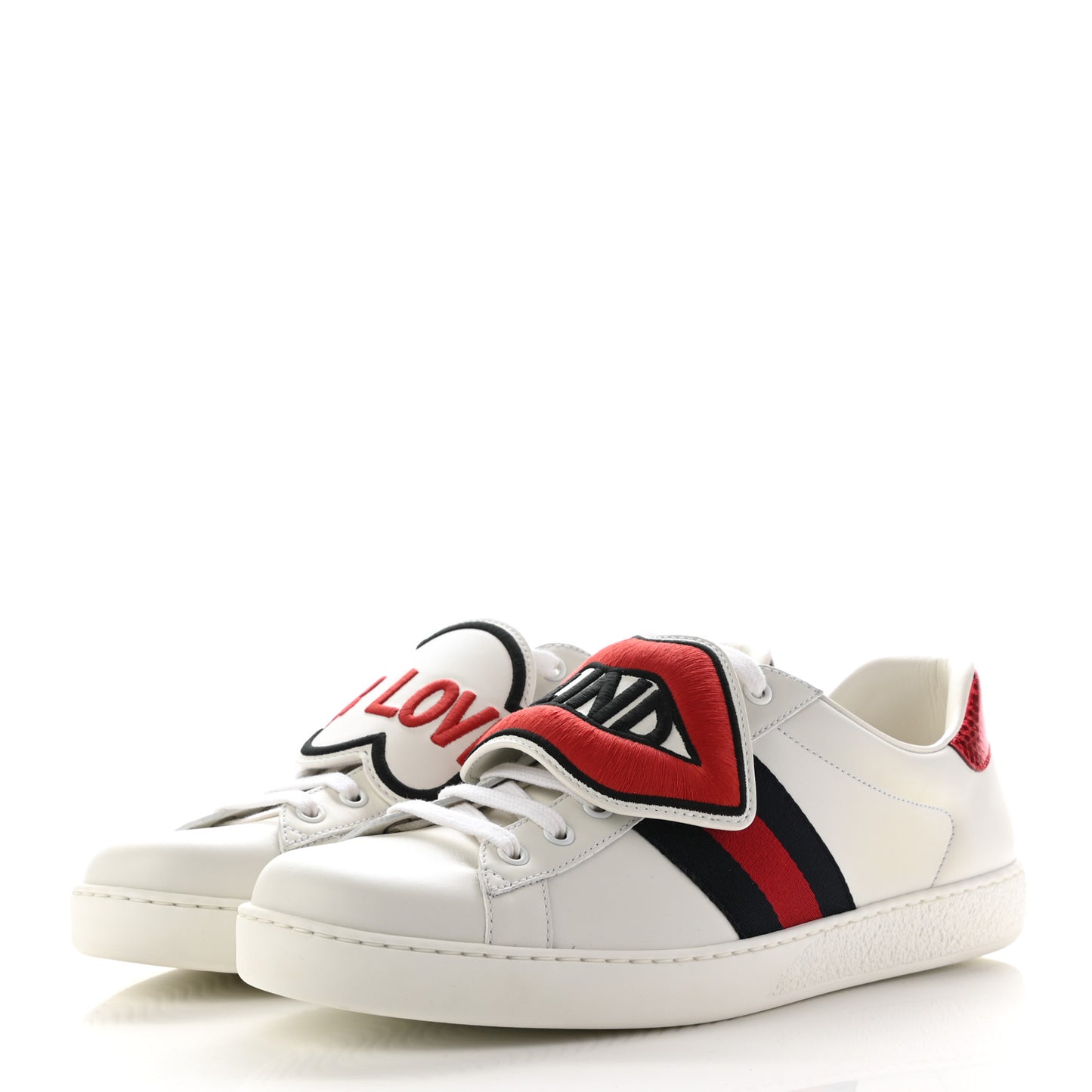 Calfskin Ayers Web Blind for Love Embroidered Mens Ace Sneakers 10 White
