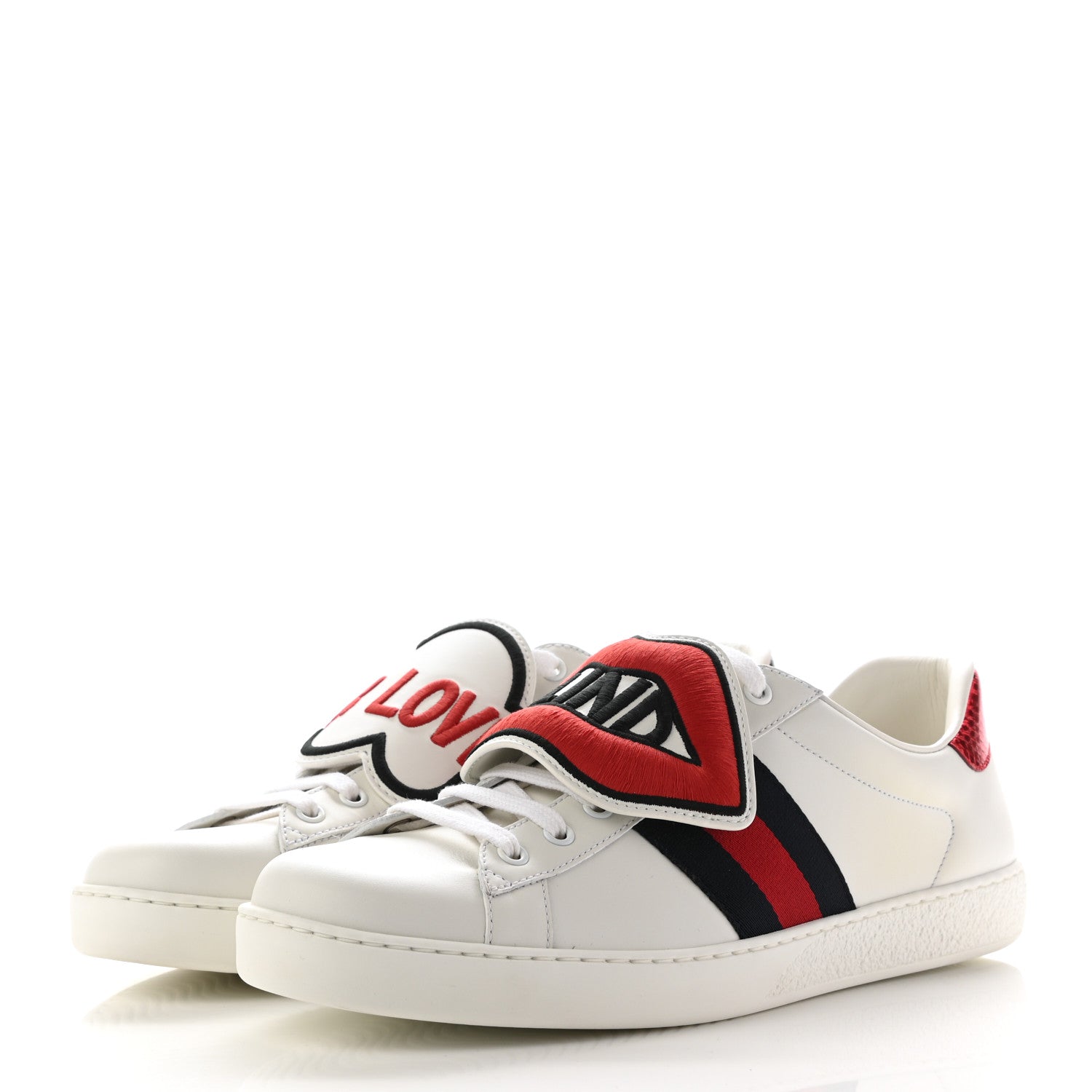 Gucci Calfskin Ayers Web Blind for Love Embroidered Mens Ace Sneakers 10 White 3 of 8