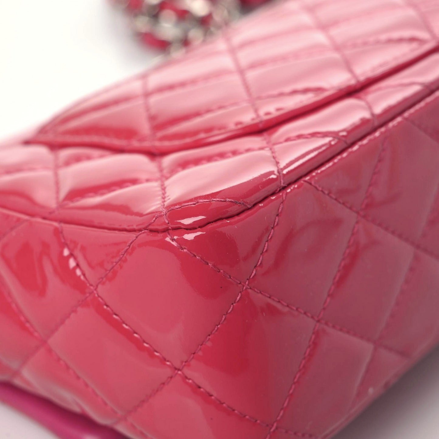 Patent Calfskin Quilted Mini Rectangular Flap Pink