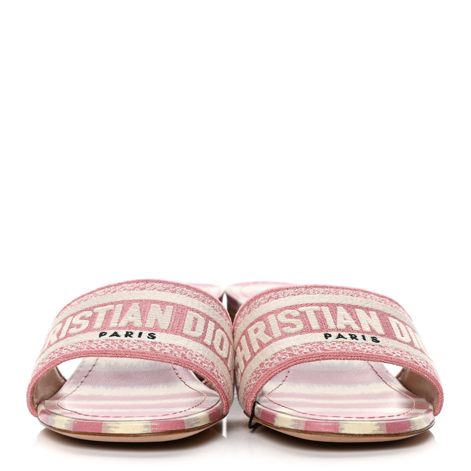 Christian Dior Cotton D-Stripes Embroidered Dway 40mm Slide Sandals 39 Deep Nude 2 of 11