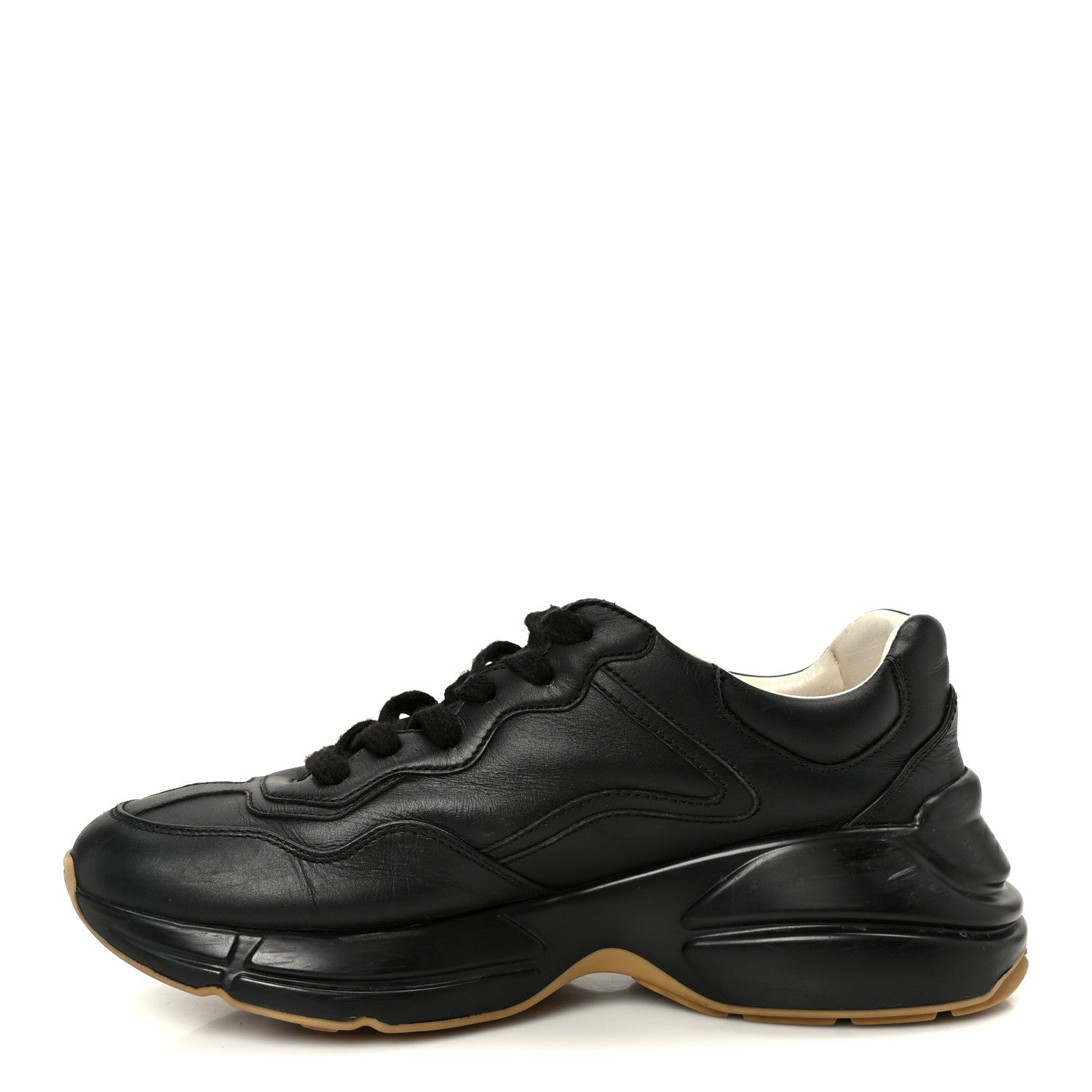 Gucci Calfskin Iridescent Logo Womens Rhyton Sneakers 38 Black 1 of 8