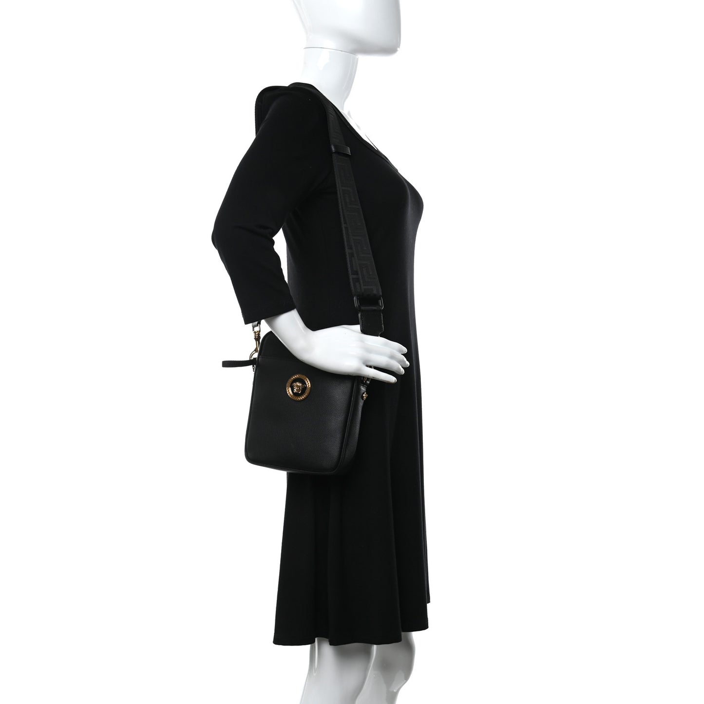 Grained Calfskin Small Medusa Messenger Bag Black