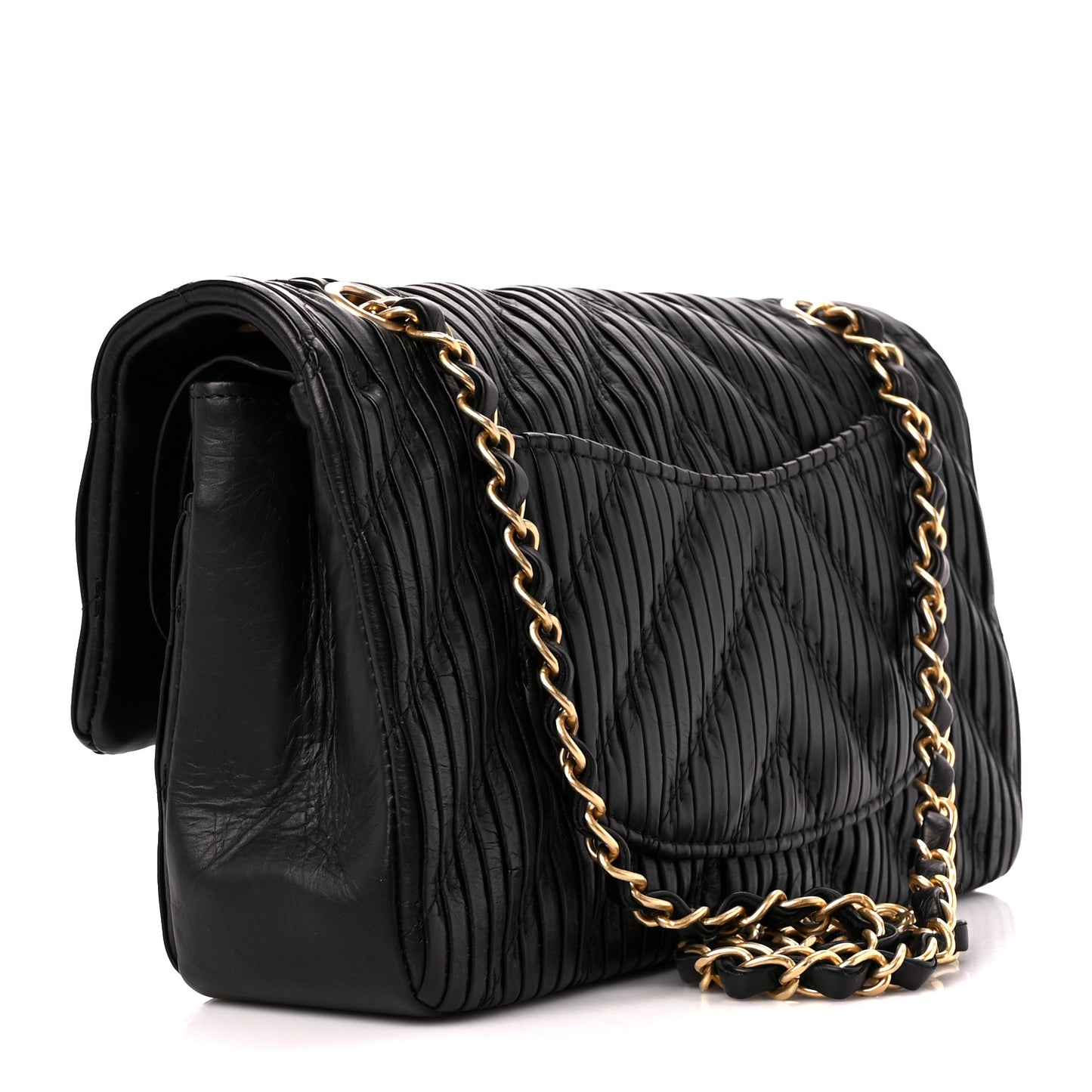 Calfskin Coco Pleats Medium Double Flap Black
