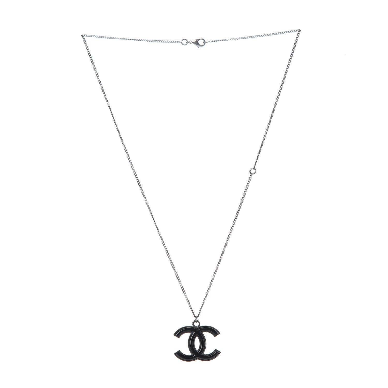 Chanel Enamel CC Necklace Silver Black 3 of 7