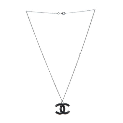 Chanel Enamel CC Necklace Silver Black 3 of 7