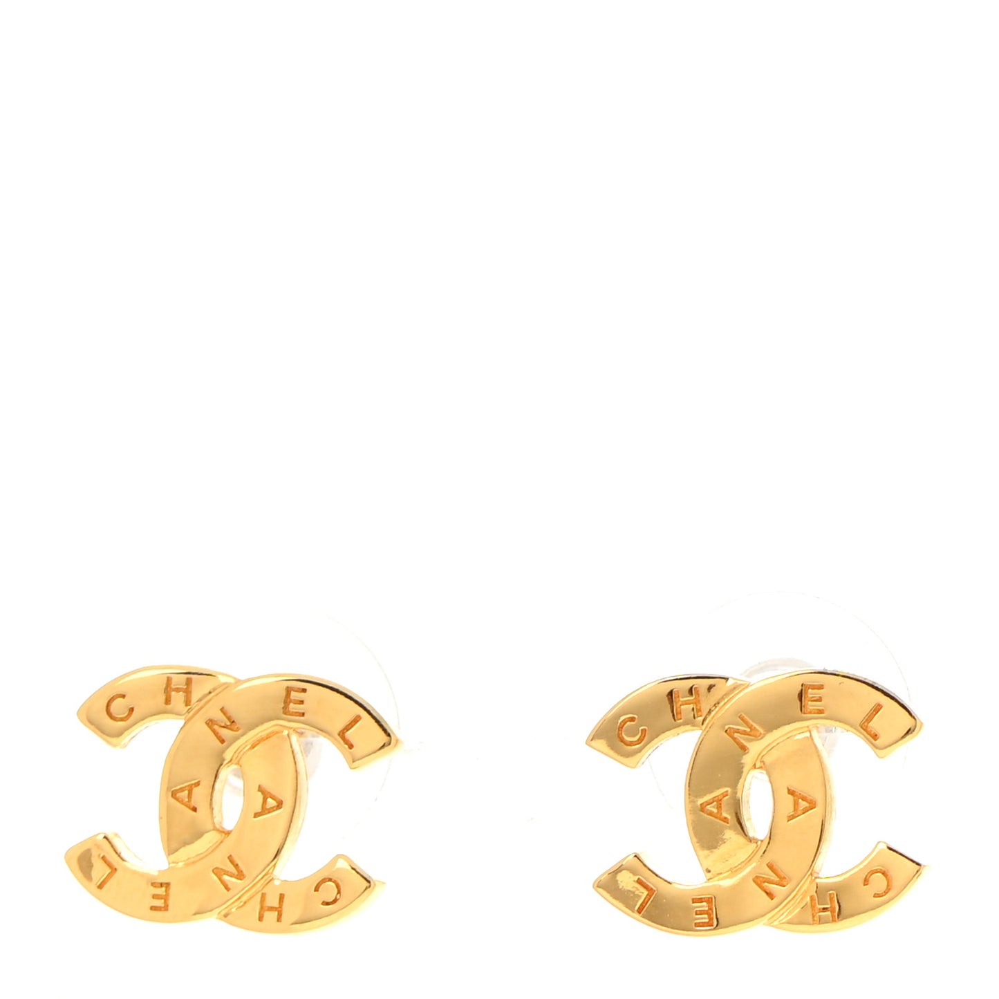 Metal CC Paris Button Stud Earrings Gold