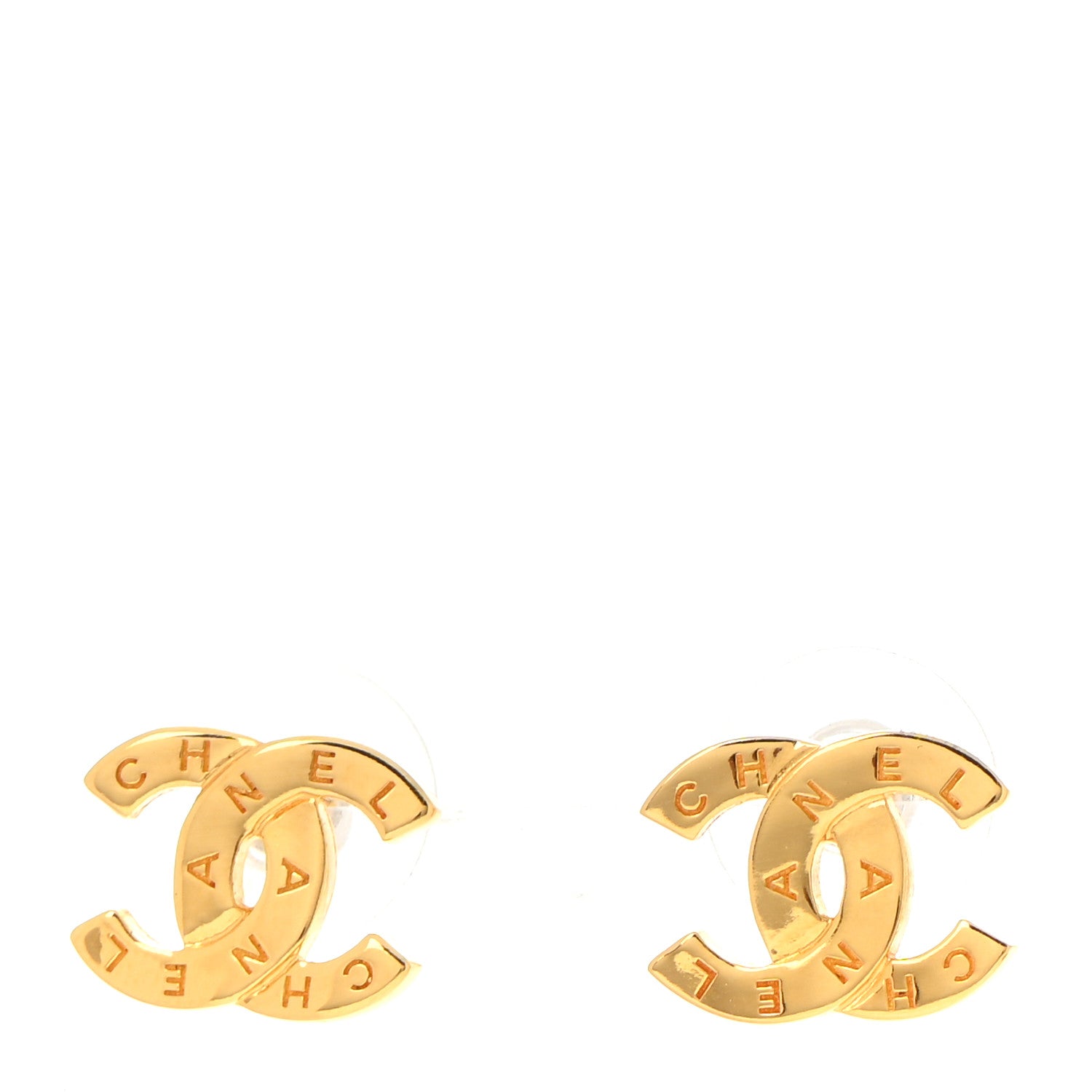 Chanel Metal CC Paris Button Stud Earrings Gold 1 of 5