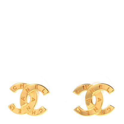 Chanel Metal CC Paris Button Stud Earrings Gold 1 of 5