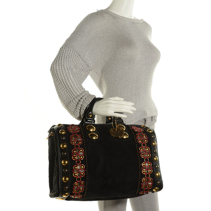 Gucci Suede Calfskin Babouska Studded Large Boston Black 2 of 7
