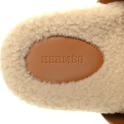 Hermes Suede Goatskin Woolskin Womens Chypre Sandals 37 Golden Beige 7 of 9