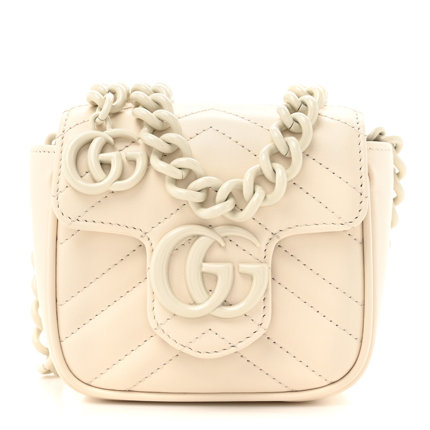 Gucci Calfskin Matelasse Monochrome GG Marmont Chain Mini Belt Bag Mystic White 1 of 11