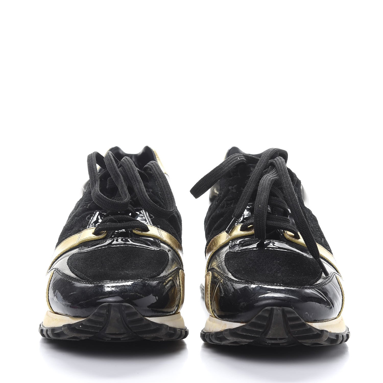 Louis Vuitton Suede Monogram Mens Run Away Sneakers 38 Black Gold Silver 2 of 8