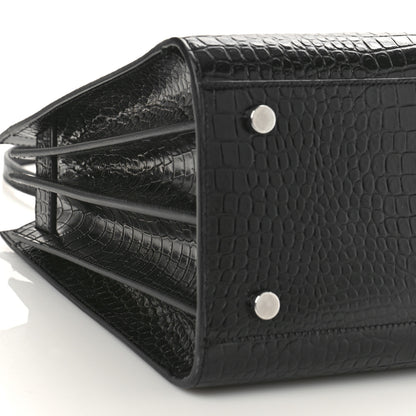 Saint Laurent Calfskin Crocodile Embossed Small Sac de Jour Black 9 of 11