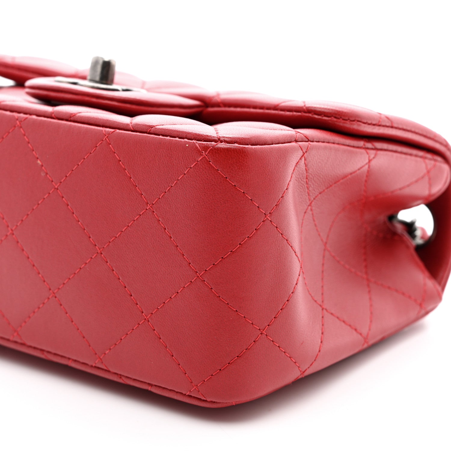 Chanel Lambskin Quilted Mini Square Flap Dark Red 9 of 10