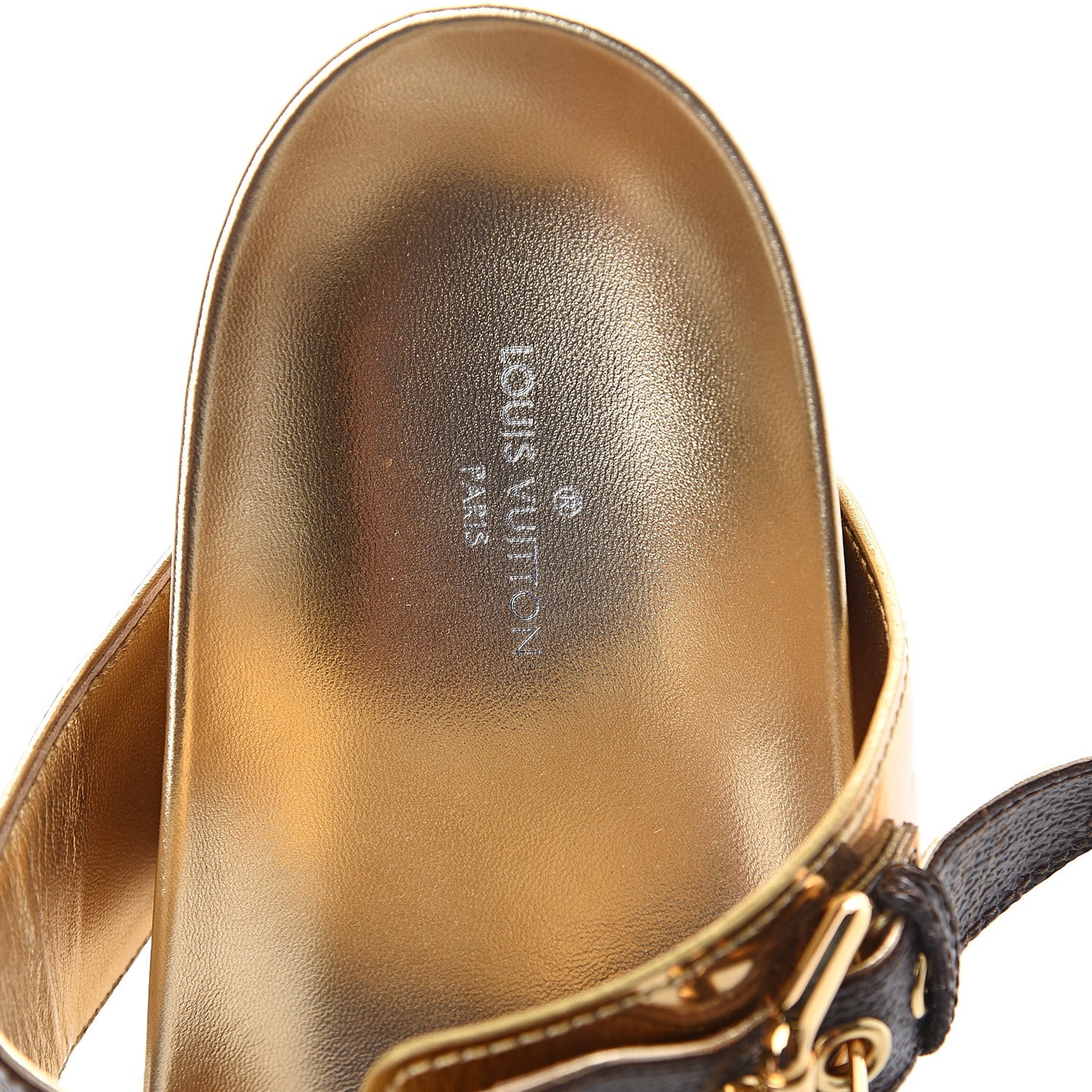 Metallic Calfskin Patent Monogram Bom Dia Mule Sandals 37.5 Gold