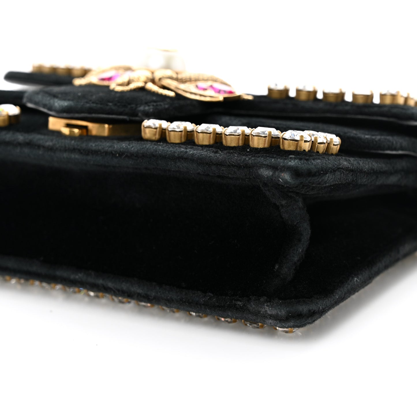 Velvet Crystal Mini Bee Broadway Shoulder Bag Black