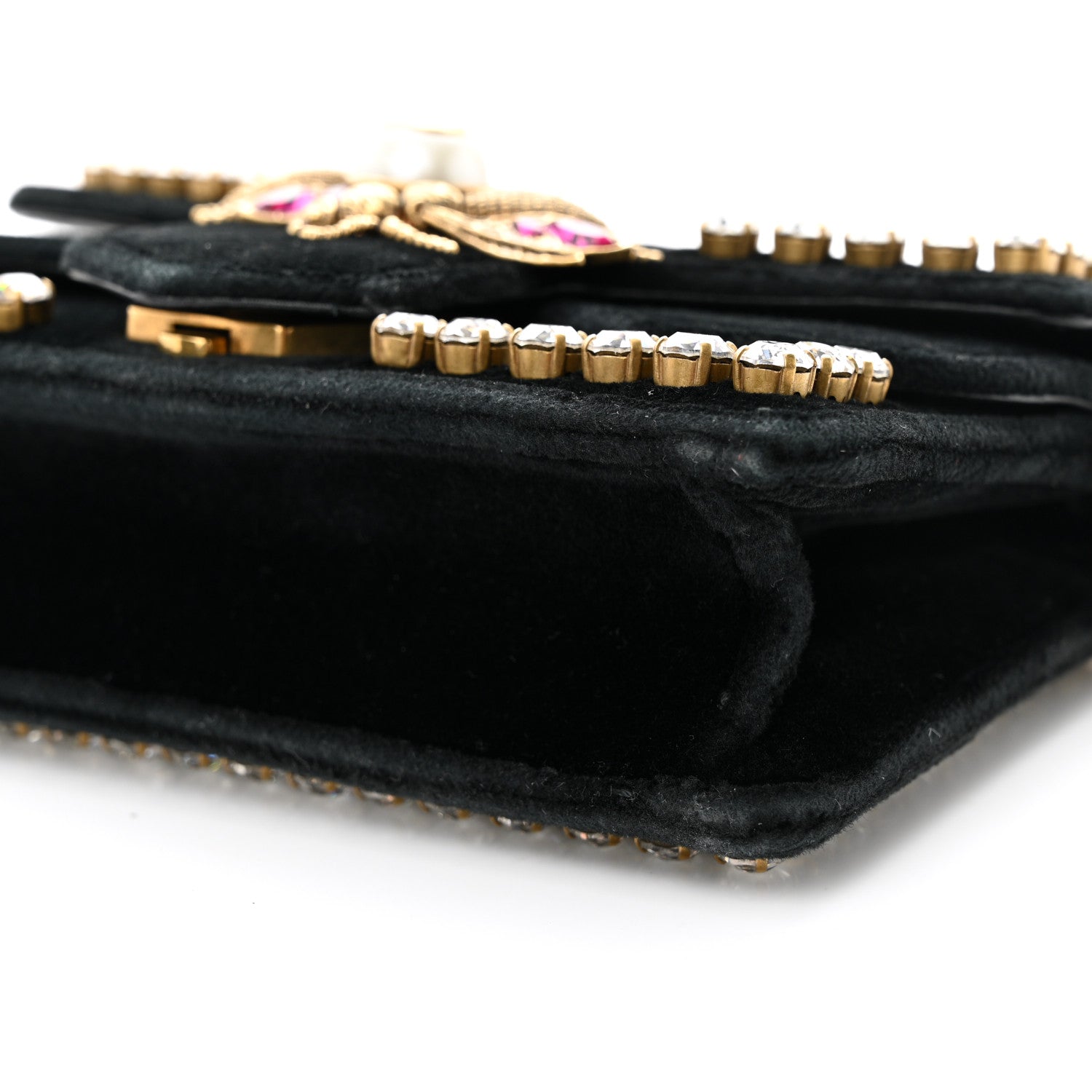 Gucci Velvet Crystal Mini Bee Broadway Shoulder Bag Black 10 of 12