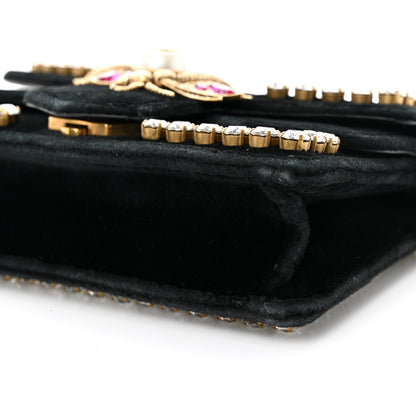 Gucci Velvet Crystal Mini Bee Broadway Shoulder Bag Black 10 of 12