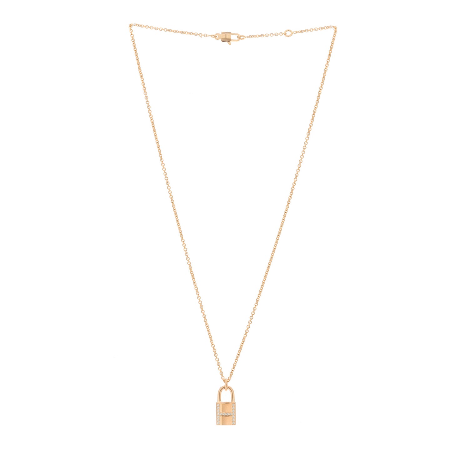 18K Rose Gold Diamond Amulettes Cadenas Pendant Necklace