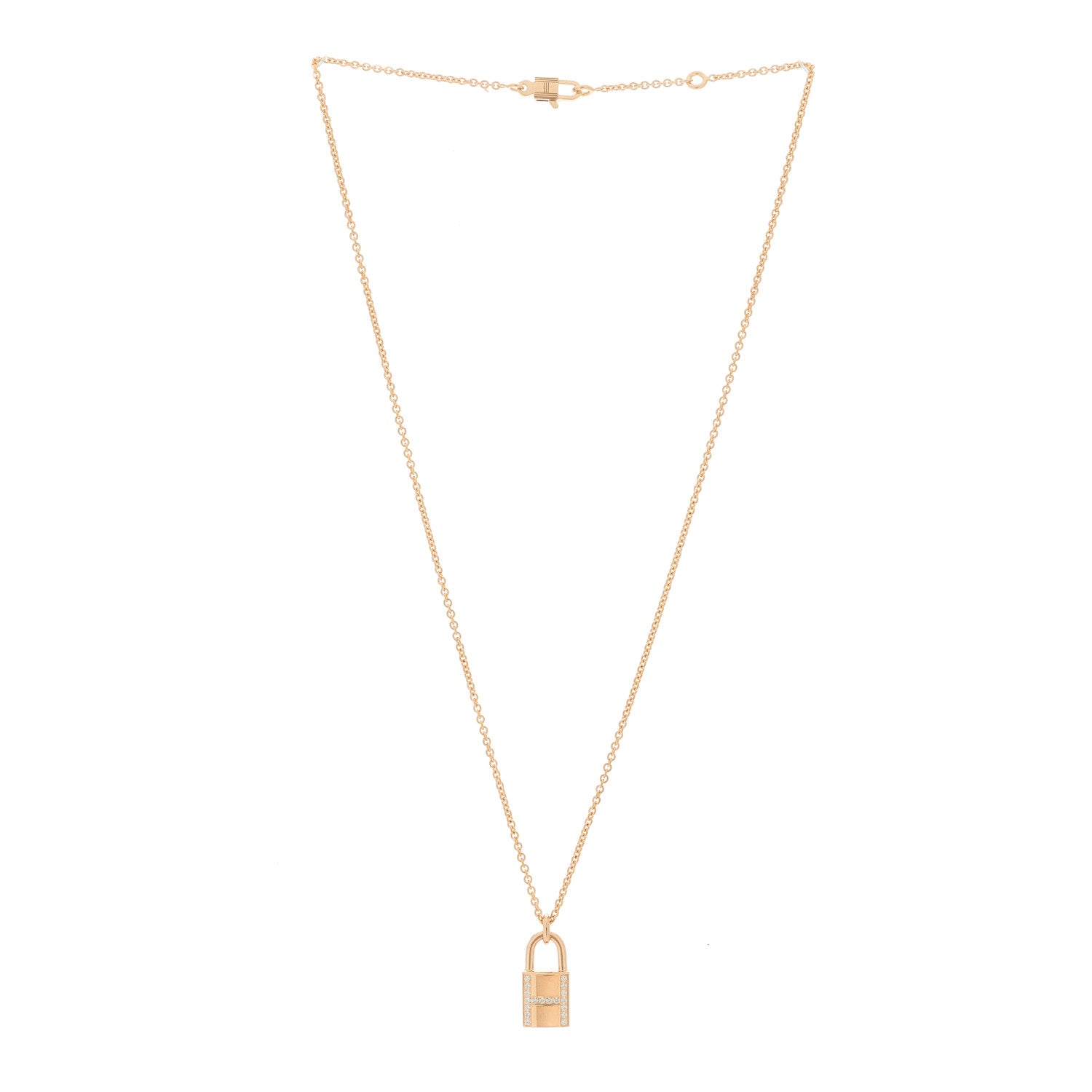 Hermes 18K Rose Gold Diamond Amulettes Cadenas Pendant Necklace 3 of 6