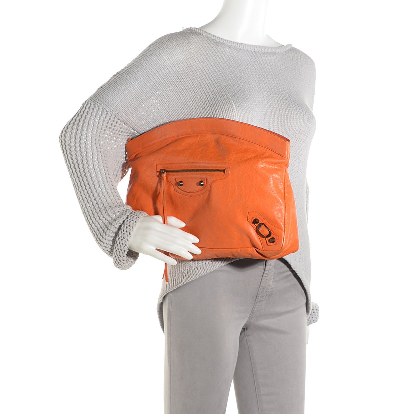 Agneau Large Premier Clutch Tangerine