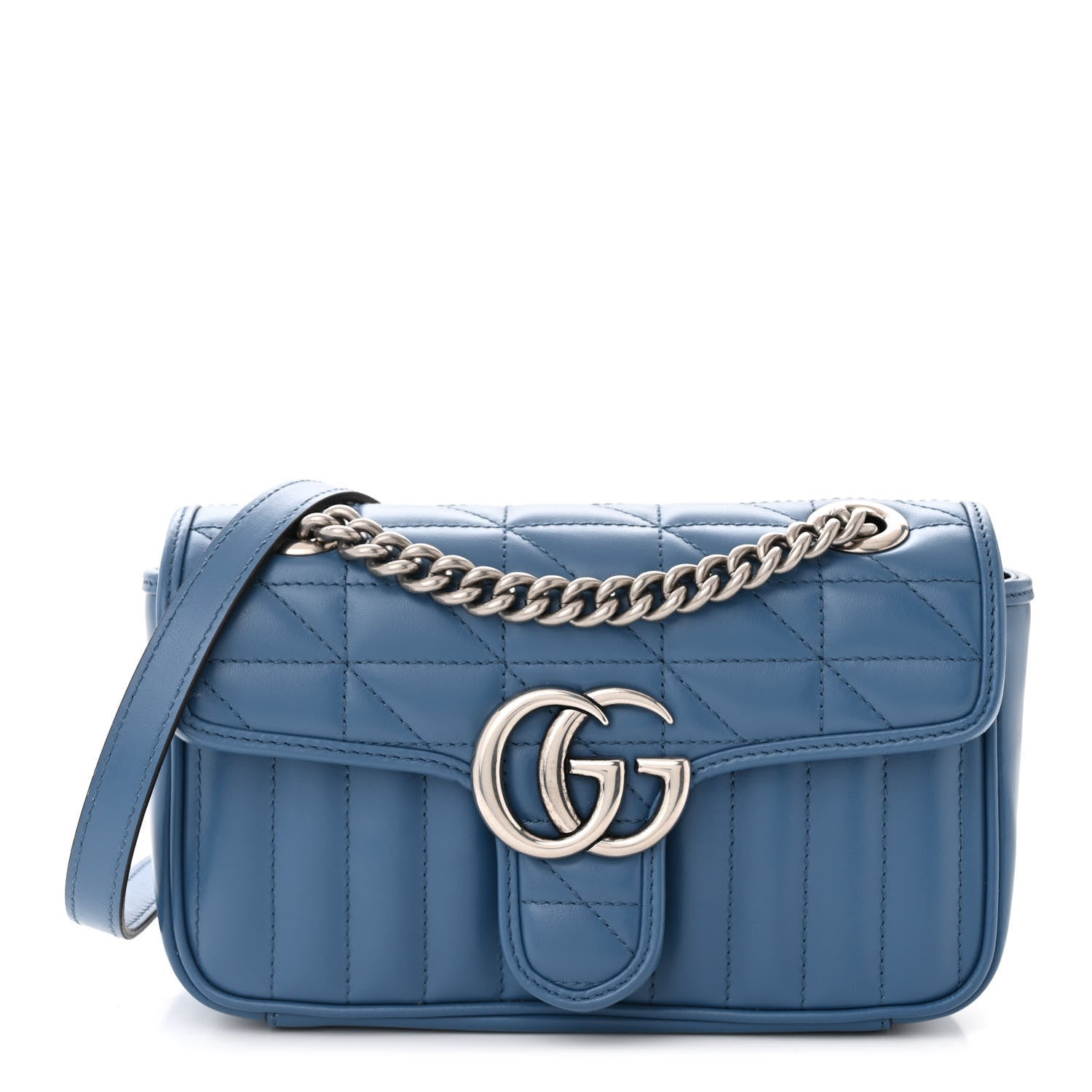 Gucci Calfskin Matelasse Aria Mini GG Marmont Shoulder Bag Clear Blue 1 of 11