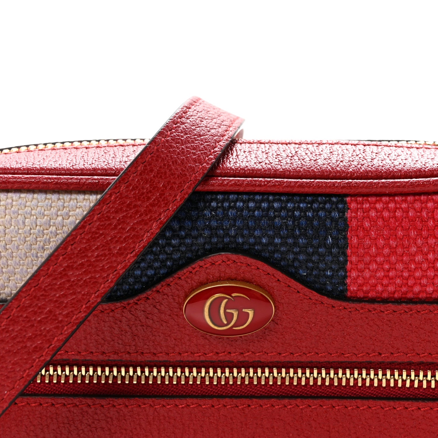 Gucci Canvas Sylvie Stripe Mini Ophidia Camera Bag Mystic White Hibiscus Red Maritime 7 of 9