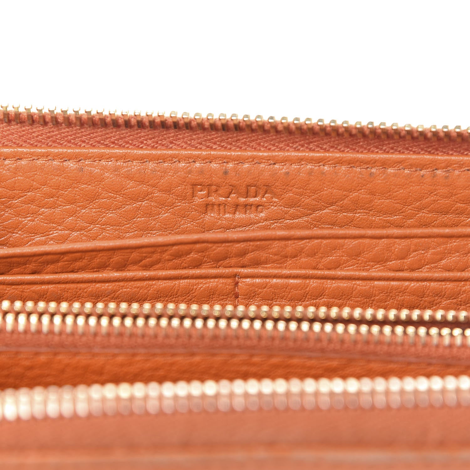 Prada Vitello Daino 2/3 Zip Continental Wallet Papaya 6 of 17