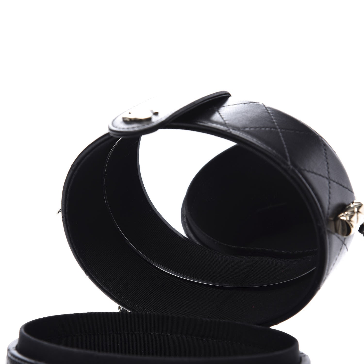 Chanel Lambskin Quilted Round Vanity Case With Chain Black 7 of 10