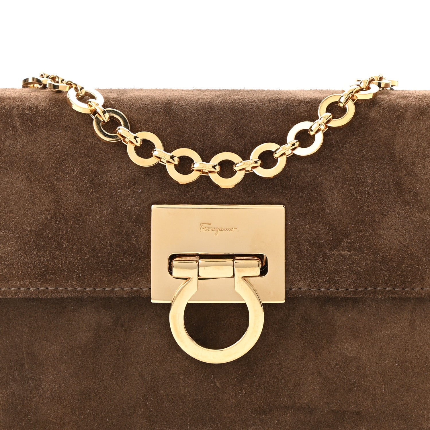 Salvatore Ferragamo Suede Gancini Chain Crossbody Brown 11 of 17