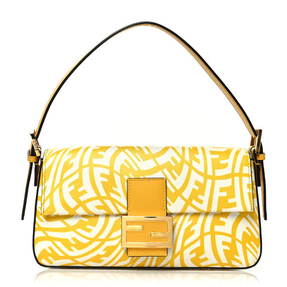 Fendi X SARAH COLEMAN Glazed Canvas Vitello King FF Vertigo Baguette 1997 Mimosa White 1 of 14