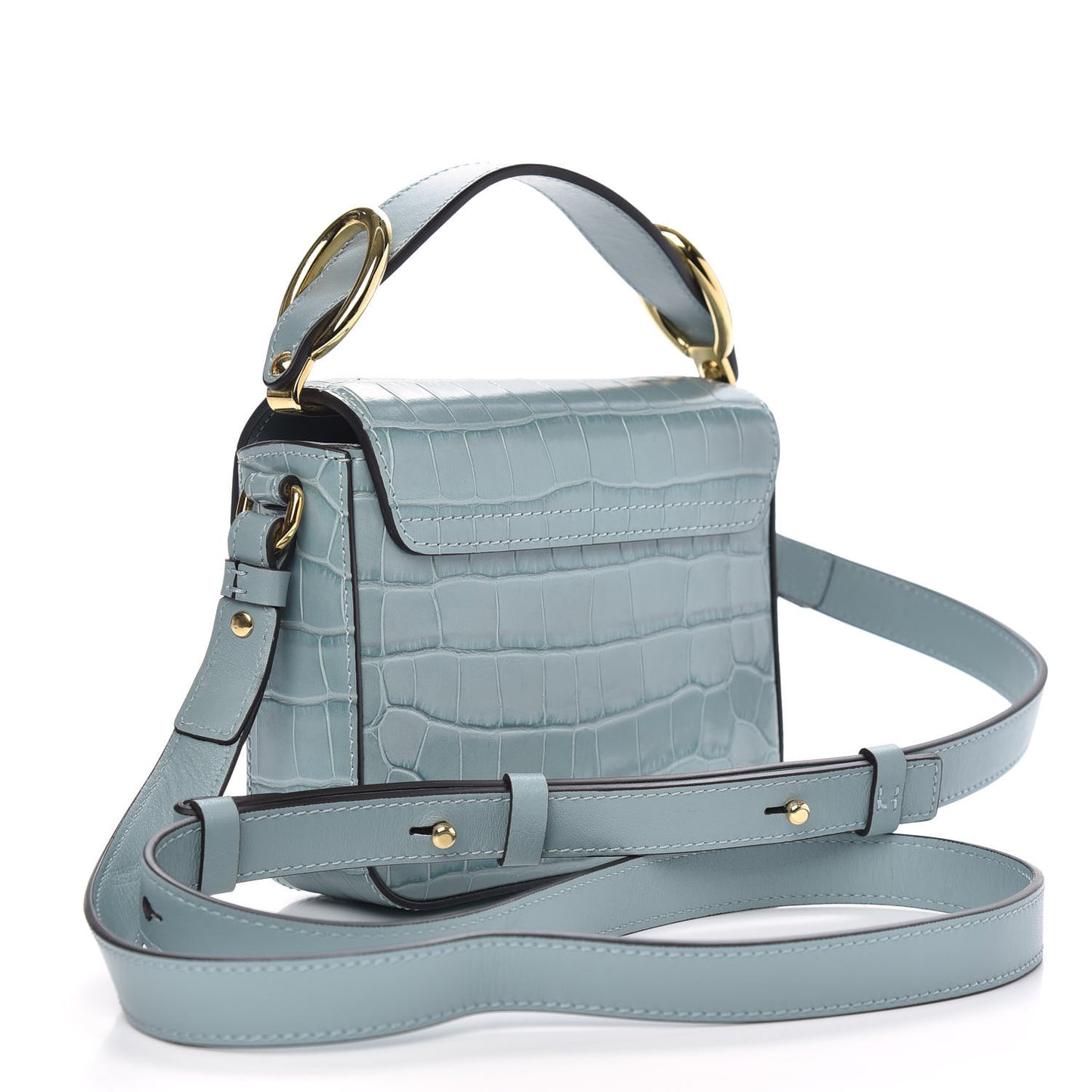 Calfskin Crocodile Embossed Mini C Double Carry Faded Blue