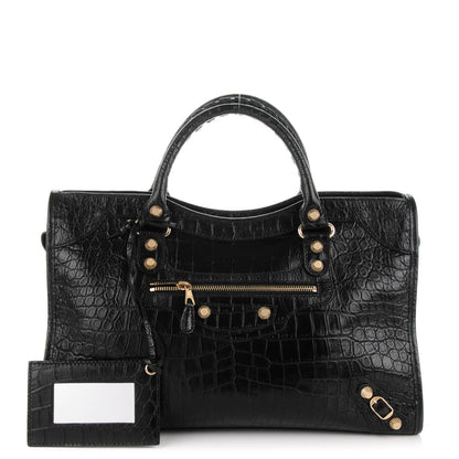 Balenciaga Calfskin Crocodile Embossed Giant 12 Gold Hardware City Black 1 of 8