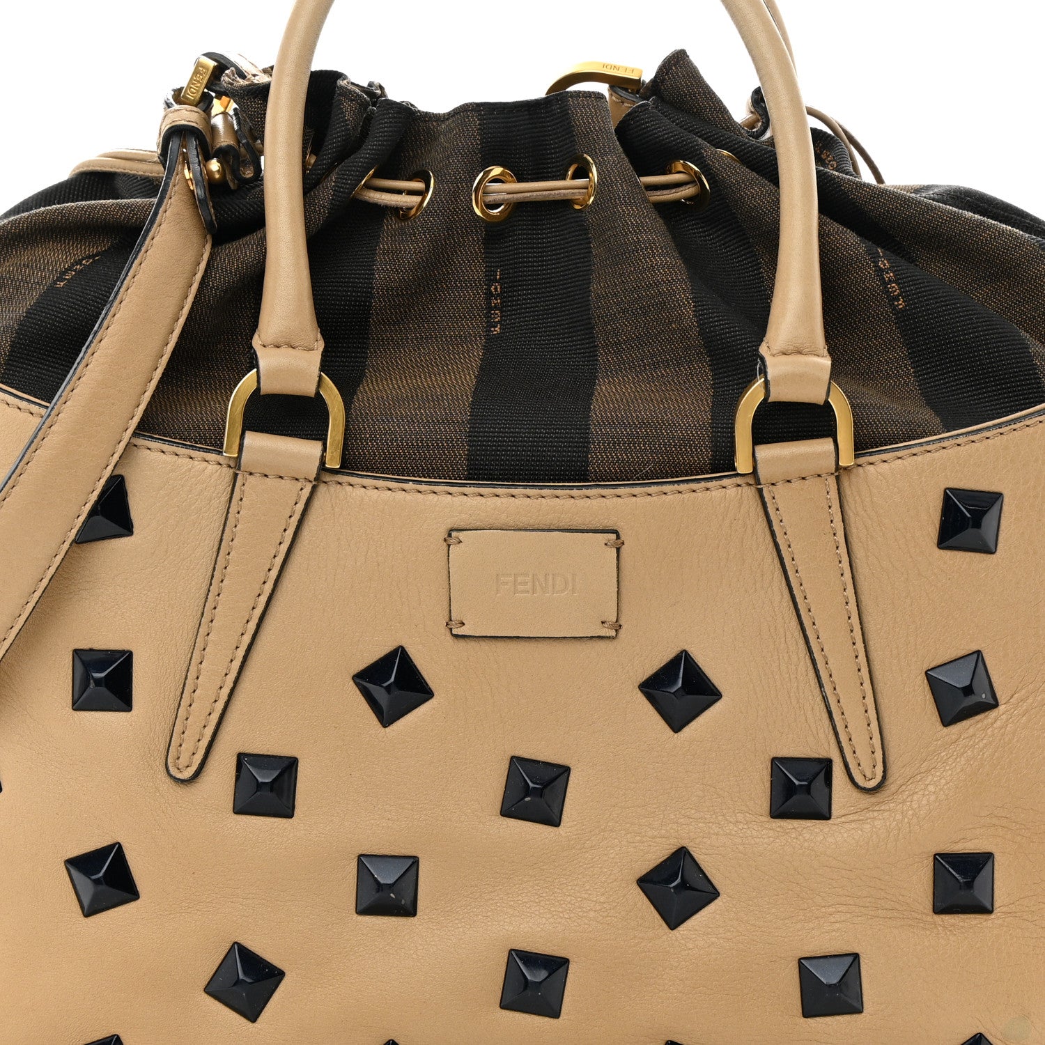 Fendi Calfskin Studded Medium B Fab Drawstring Tote Miel Scuro 8 of 18