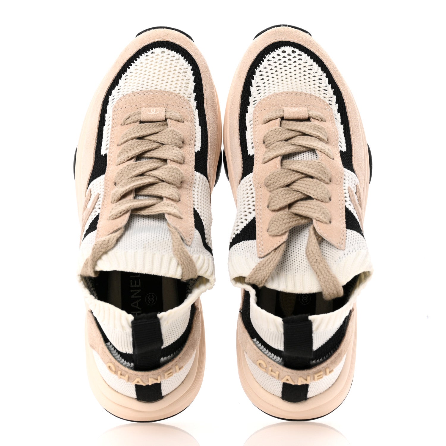 Chanel Mesh Suede Fabric Womens CC Sneakers 36 Light Pink White Black 2 of 10