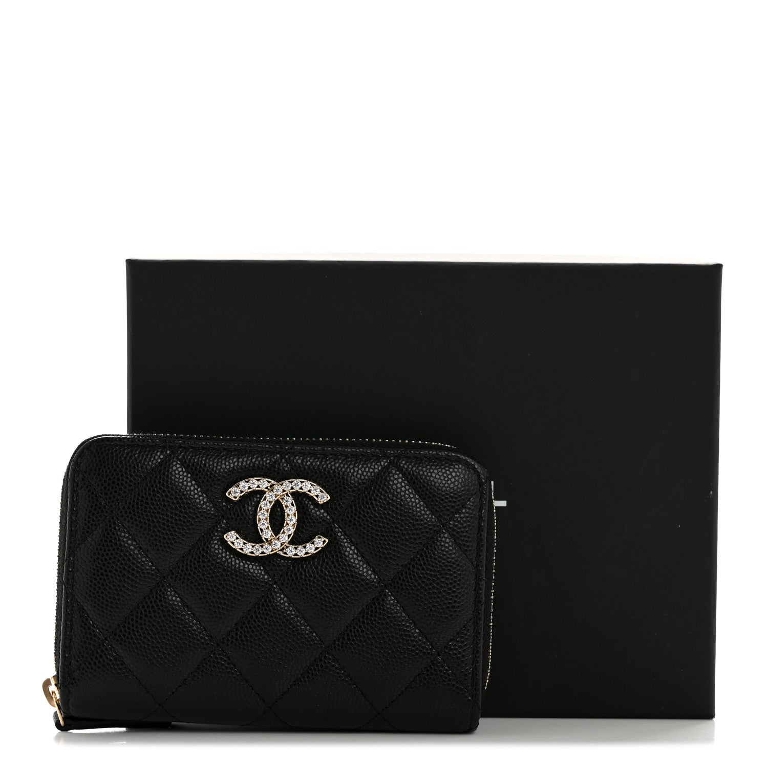 Chanel Caviar Crystal Quilted CC Zip Coin Purse Black 9 of 9