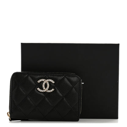 Chanel Caviar Crystal Quilted CC Zip Coin Purse Black 9 of 9