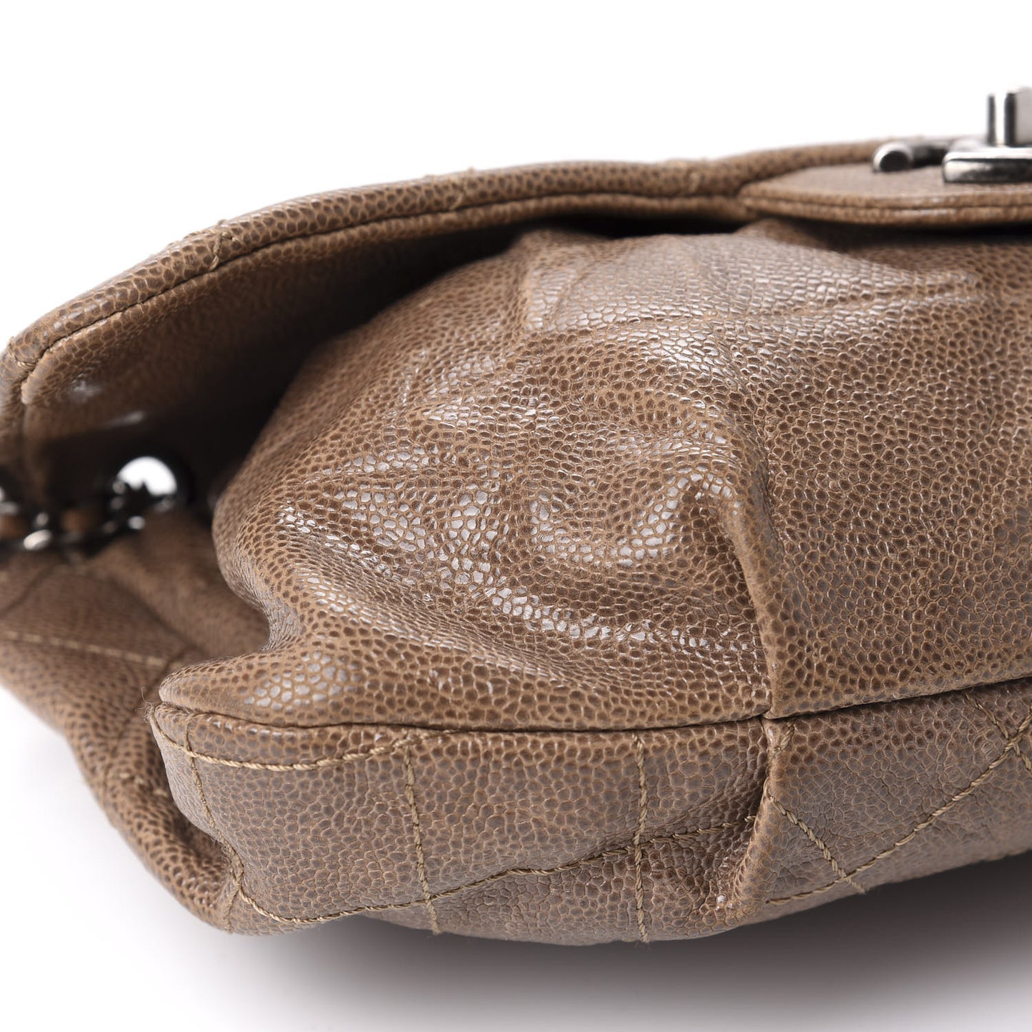Caviar Quilted Medium Elastic Flap Brown