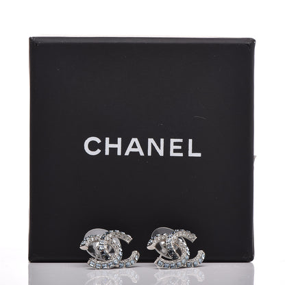 Chanel Metal Baguette Crystal CC Earrings Silver Blue 5 of 5