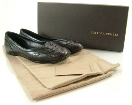 Leather Wing Tip Flats 35 Nero