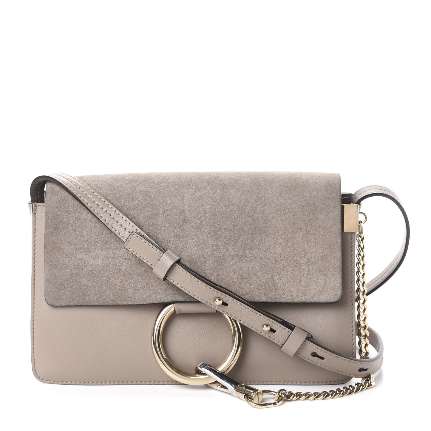 Suede Calfskin Small Faye Shoulder Bag Motty Grey