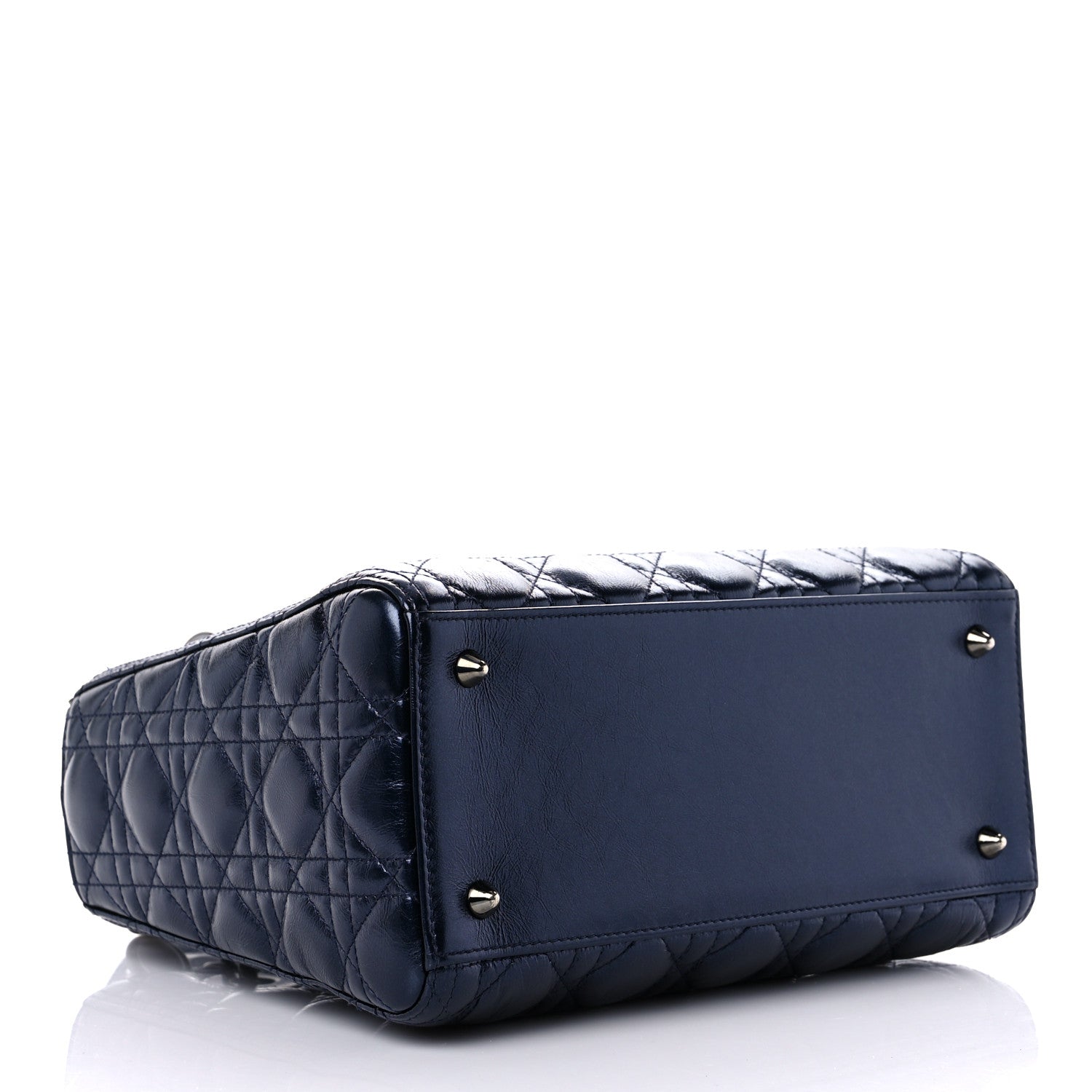 Christian Dior Metallic Lambskin Cannage Medium Lady Dior Navy Blue 3 of 9