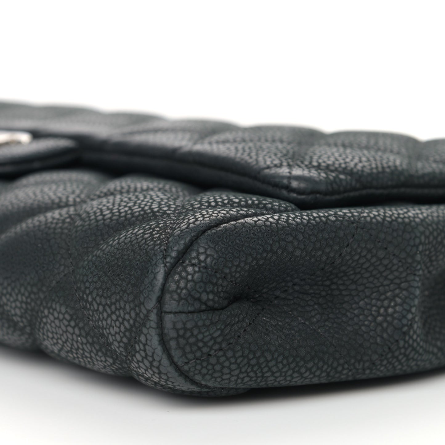 Iridescent Caviar Quilted Clutch With Chain Flap Black