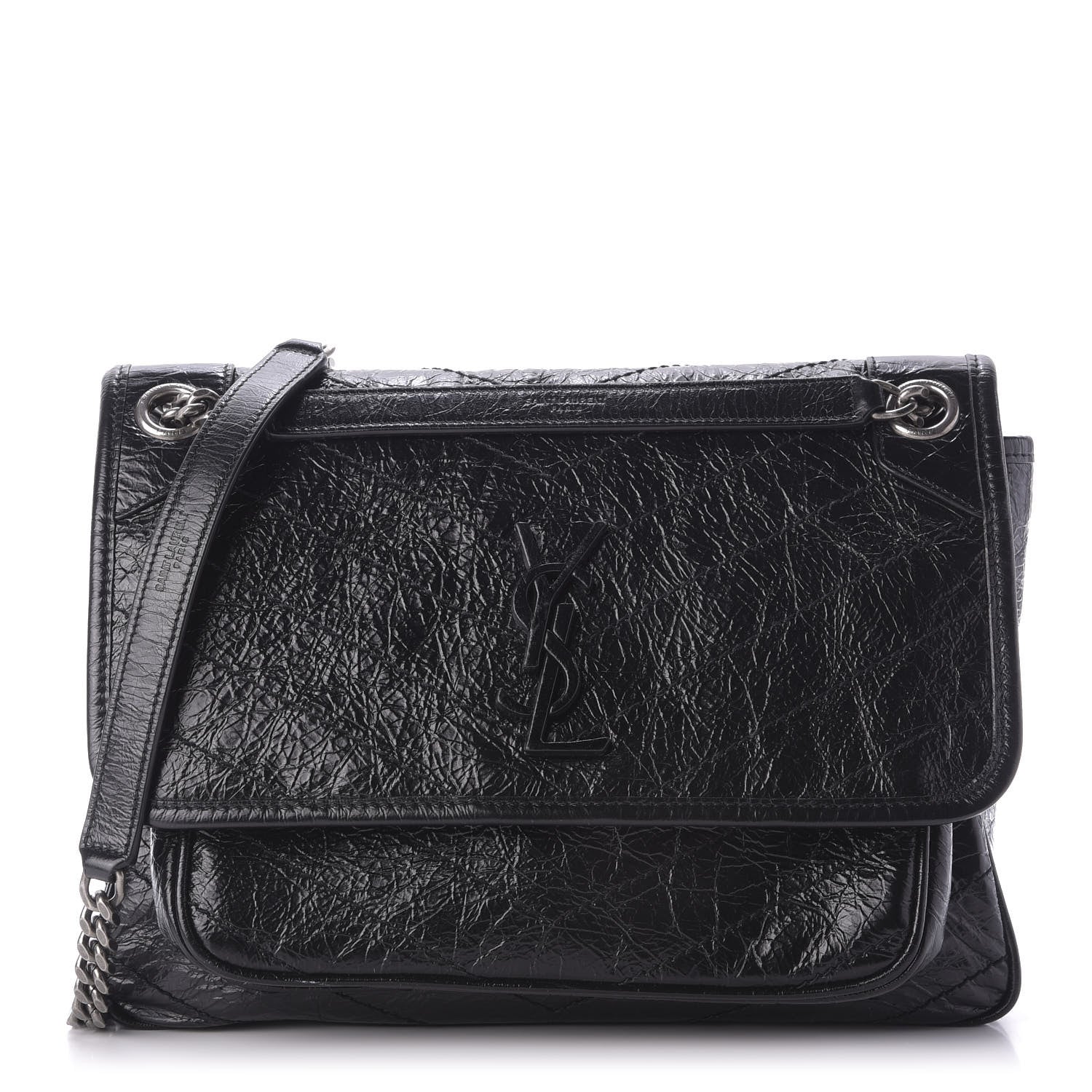 Saint Laurent Crinkled Calfskin Matelasse Monogram Medium Niki Chain Satchel Black 1 of 10