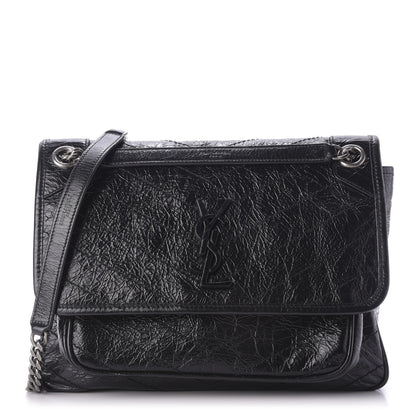 Saint Laurent Crinkled Calfskin Matelasse Monogram Medium Niki Chain Satchel Black 1 of 10