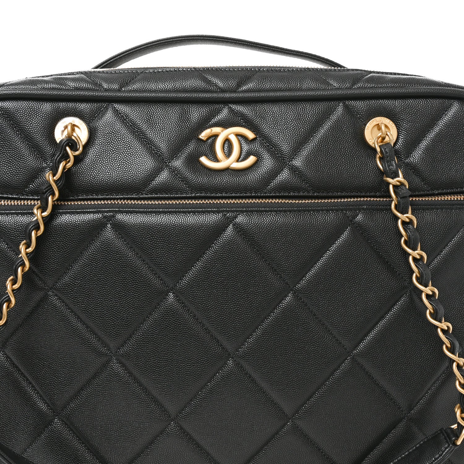 Chanel Shiny Grained Calfskin Quilted Travel Bowling Bag Black