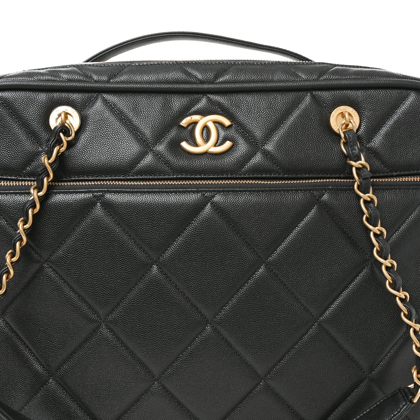 Shiny Grained Calfskin Quilted Travel Bowling Bag Black