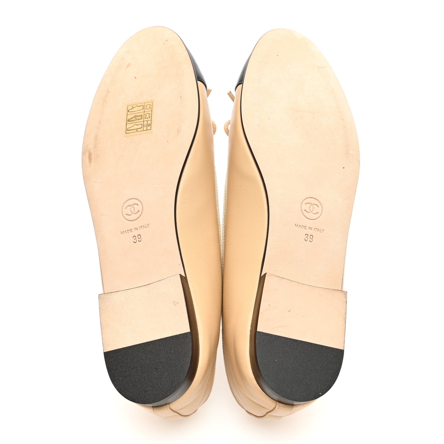 Lambskin Cap Toe CC Ballerina Flats 39 Beige Black