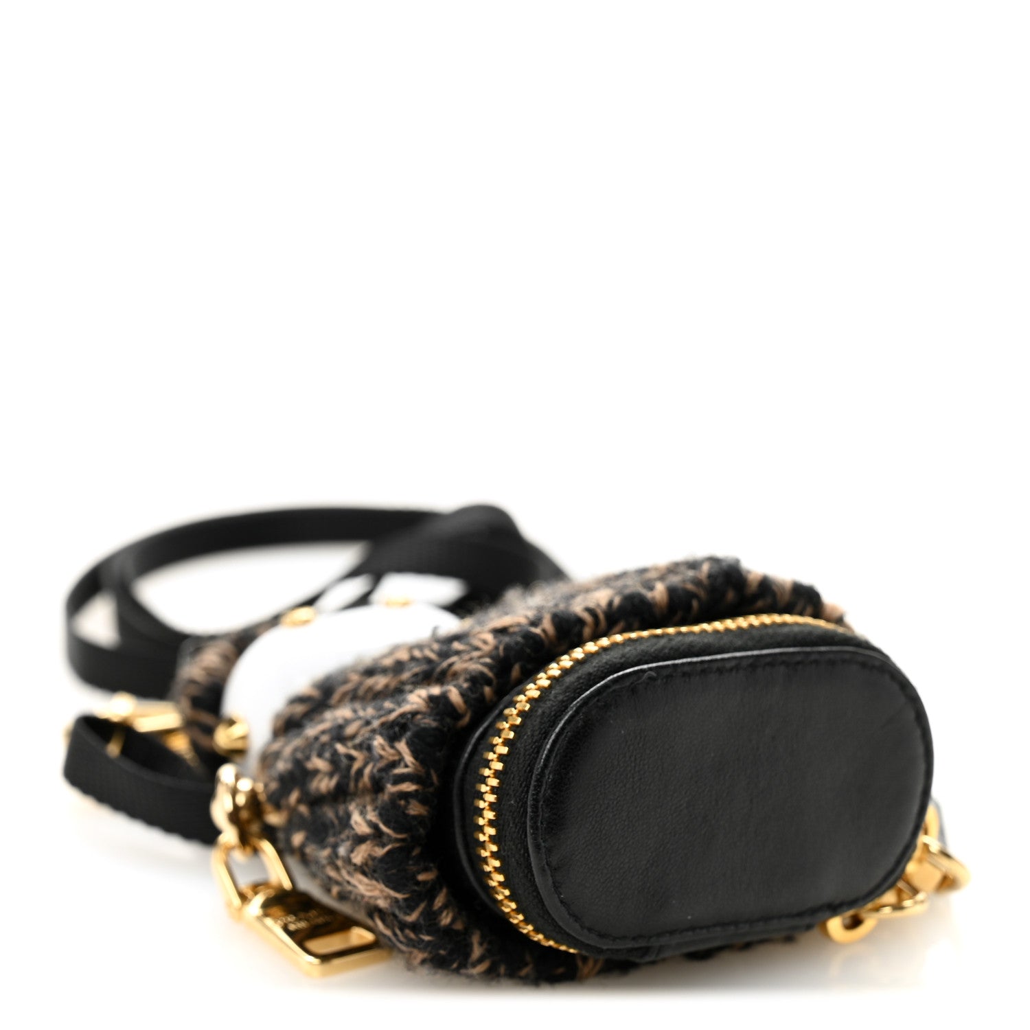 Prada Knitted Soft Lambskin Robot Keychain With Strap Black Camel 3 of 6